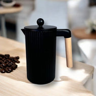 Frenchpress aus Gußeisen - schwarz mit Holzgriff