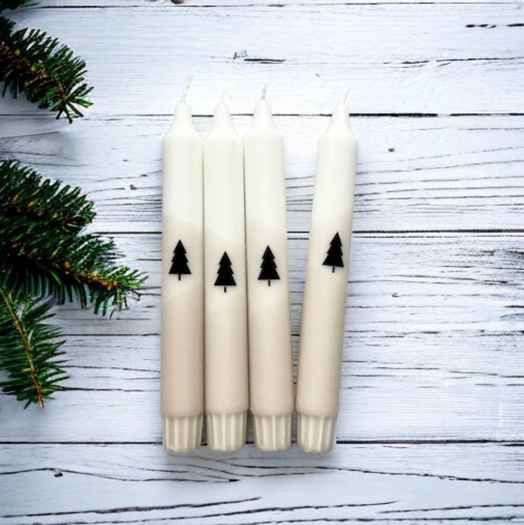 Dip Dye Kerzen | Weihnachten Tanne beige-schwarz | 4er Set